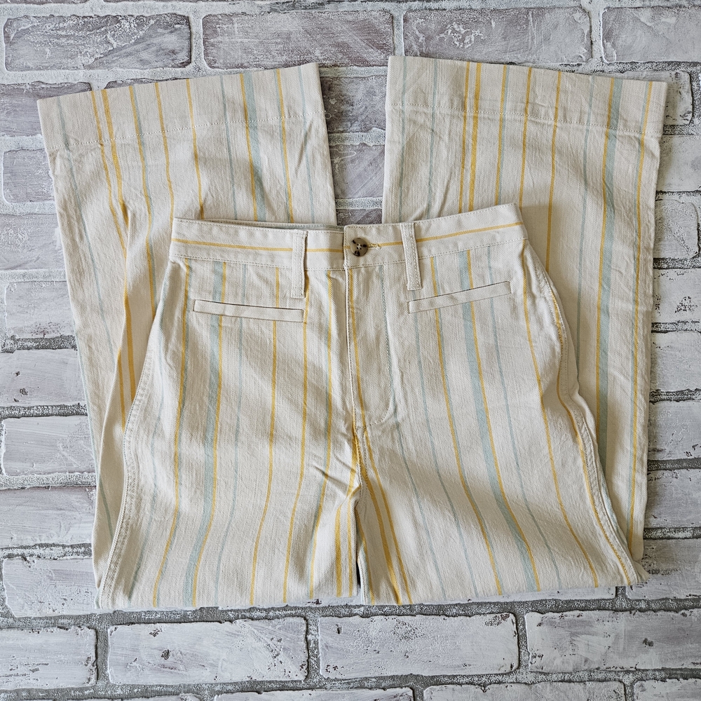 Madewell Emmett Cream Pants with Yellow and Blue Stripes